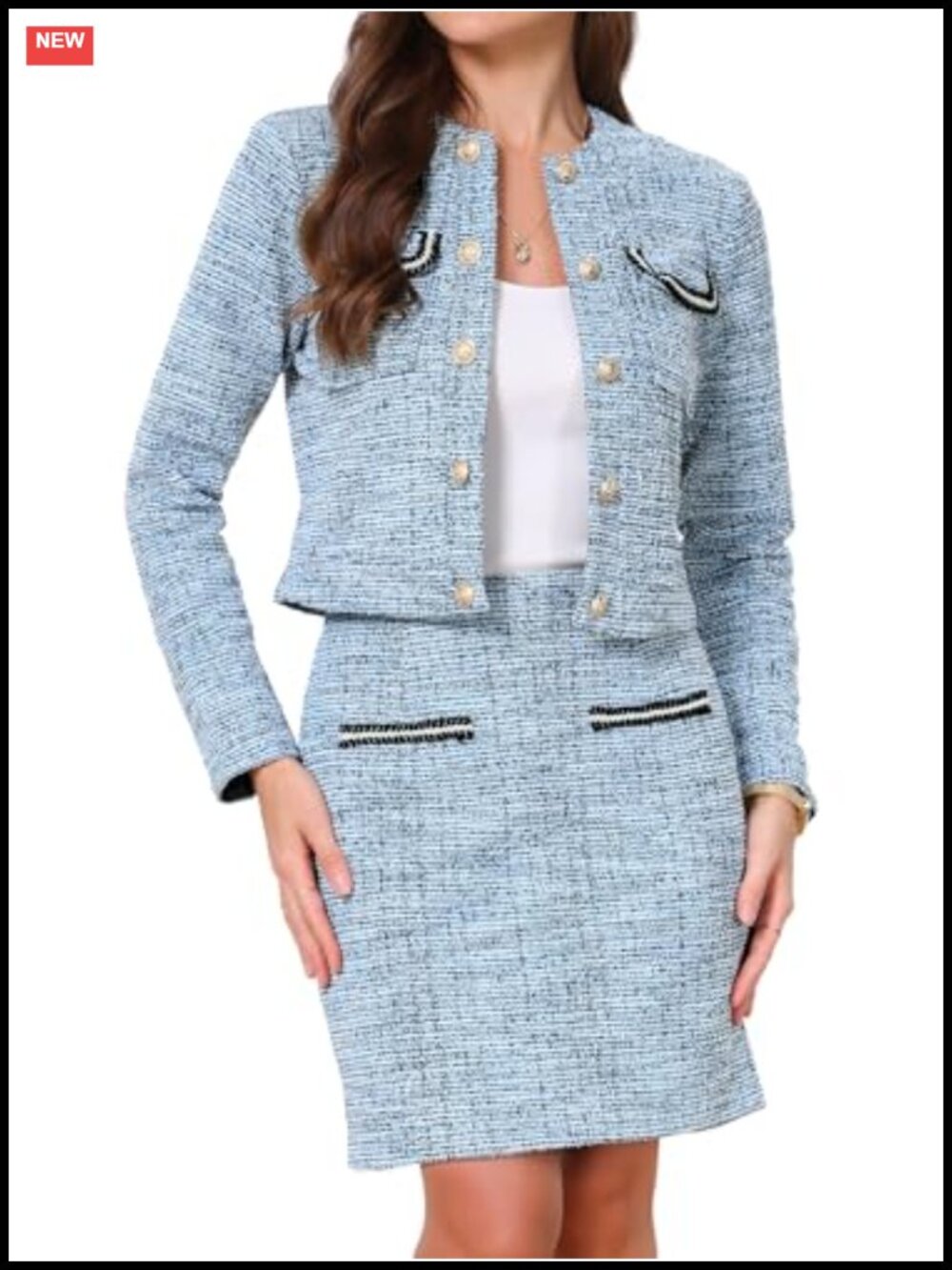 Allegra K Womens Tweed Jacket Cropped Blazer Mini Skirt Set